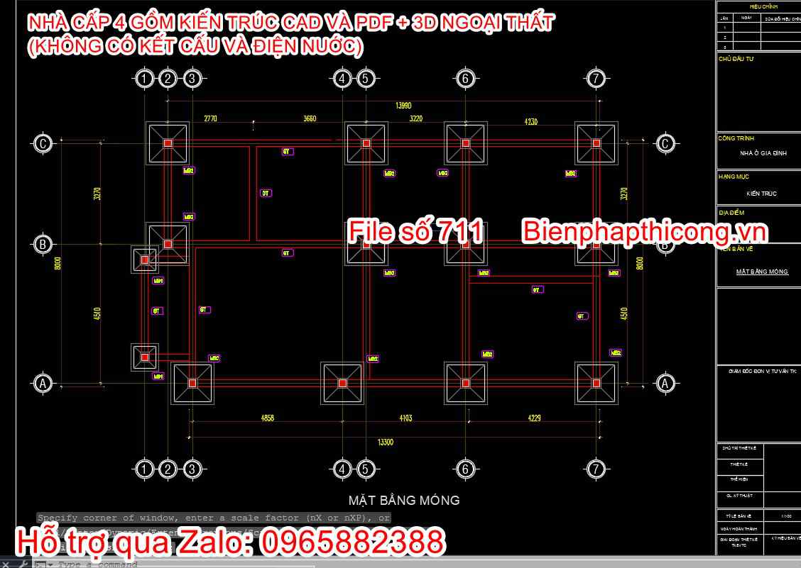 Bản vẽ cad móng cốc nhà cấp 4.