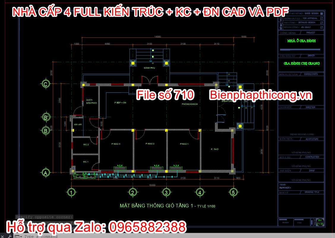 File cad mặt bằng thông gió nhà cấp 4 120m2.