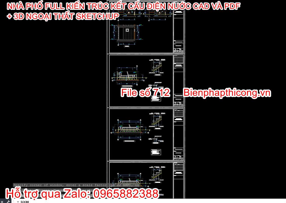 Bản vẽ cầu thang nhà phố 4 tầng 4m x 14m