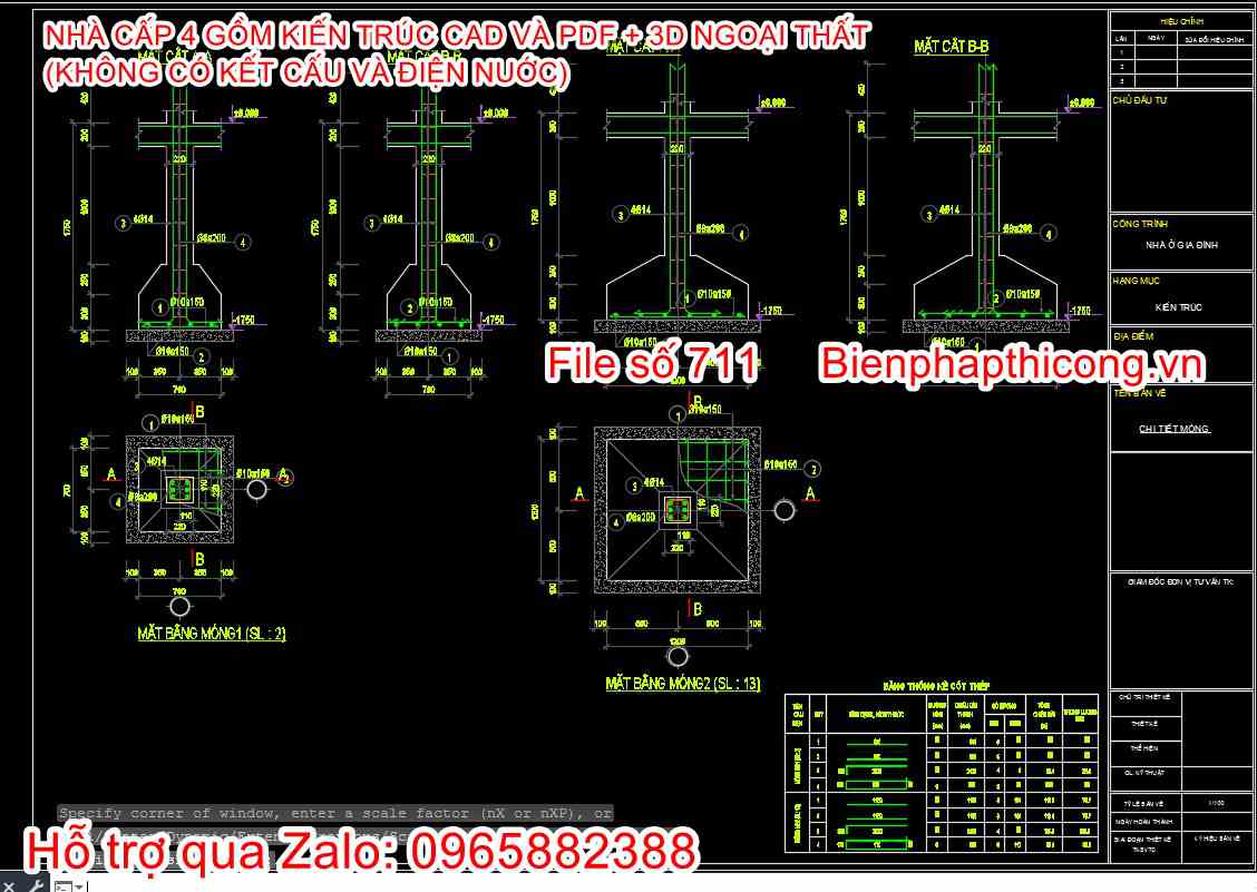 Bản vẽ chi tiết móng nhà cấp 4 110m2.