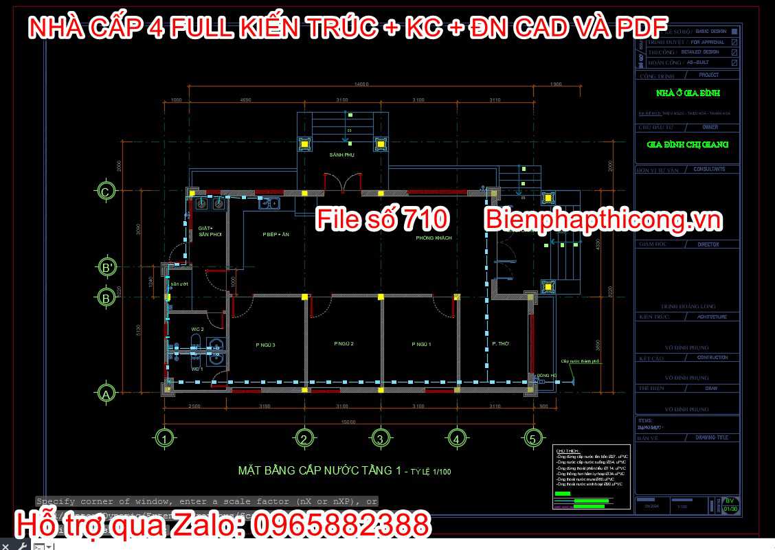 File cad mặt bằng cấp nước nhà cấp 4 cad đẹp.