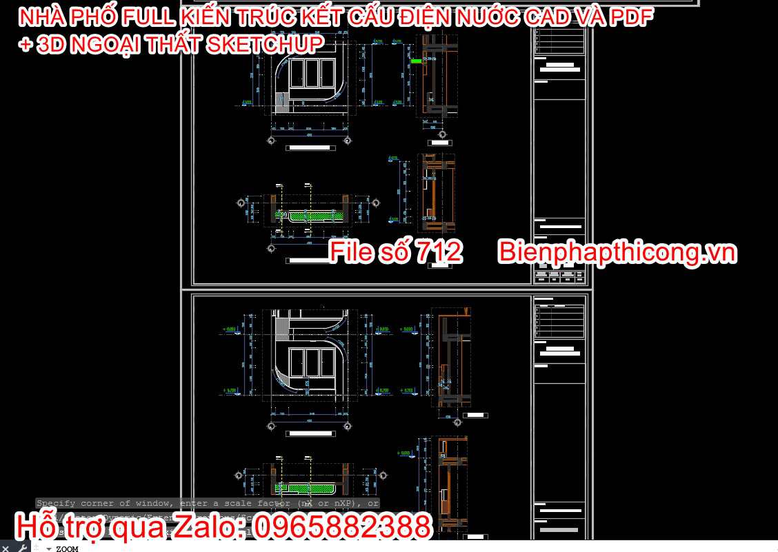 Bản vẽ thiết kế chi tiết nhà phố 4 tầng mặt tiền 4m cad.