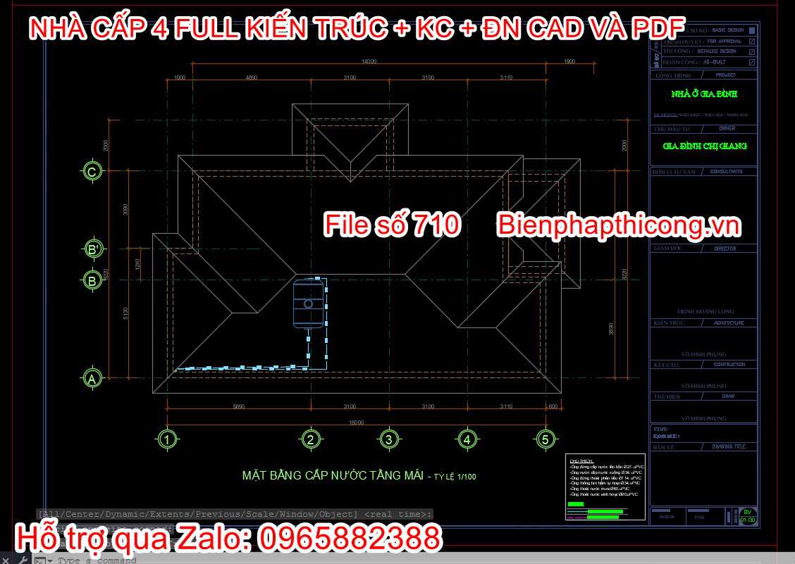 File autocad mặt bằng cấp nước tầng mái nhà cấp 4 mái nhật.