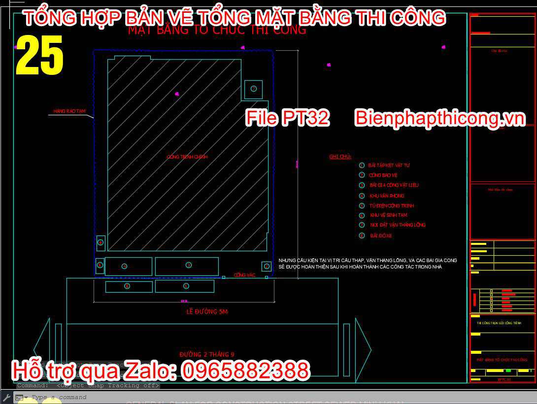 Mặt bằng tổ chức thi công cad.