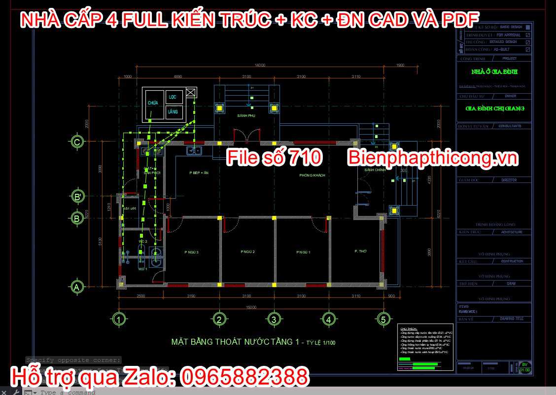 Bản vẽ cad mặt bằng thoát nước tầng 1 nhà cấp 4.