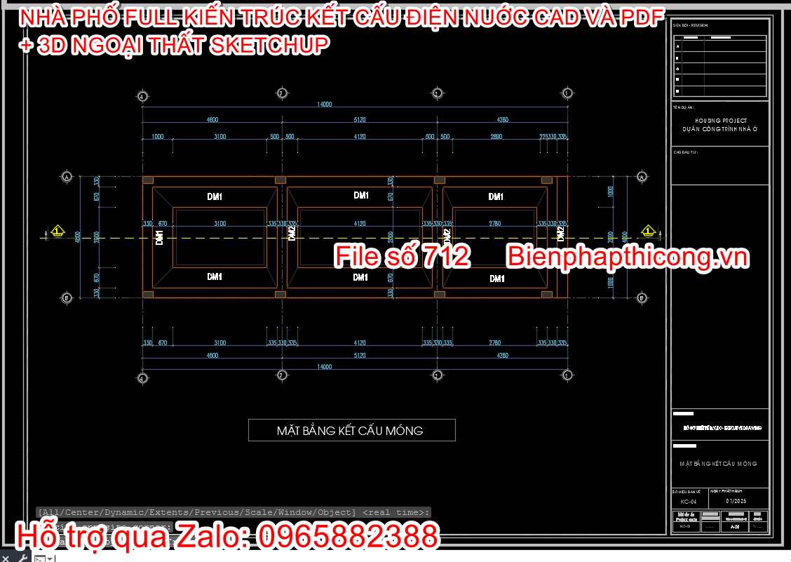 Bản vẽ thi công kết cấu dầm sàn nhà phố 4m x 14m.