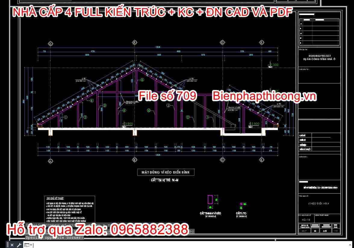 Mặt cắt mái nhà cấp 4.