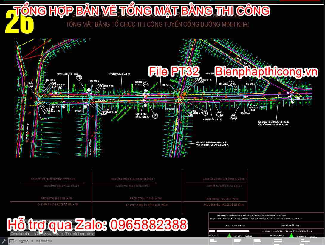 Tổng mặt bằng tổ chức thi công tuyến cống đường.
