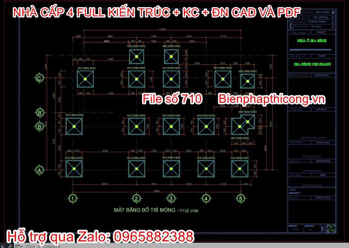 Bản vẽ thiết kế kết cấu móng cốc nhà cấp 4