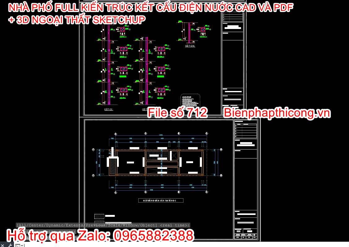 Bản vẽ thiết kế chi tiết cột dầm sàn nhà phố 4m x 14m