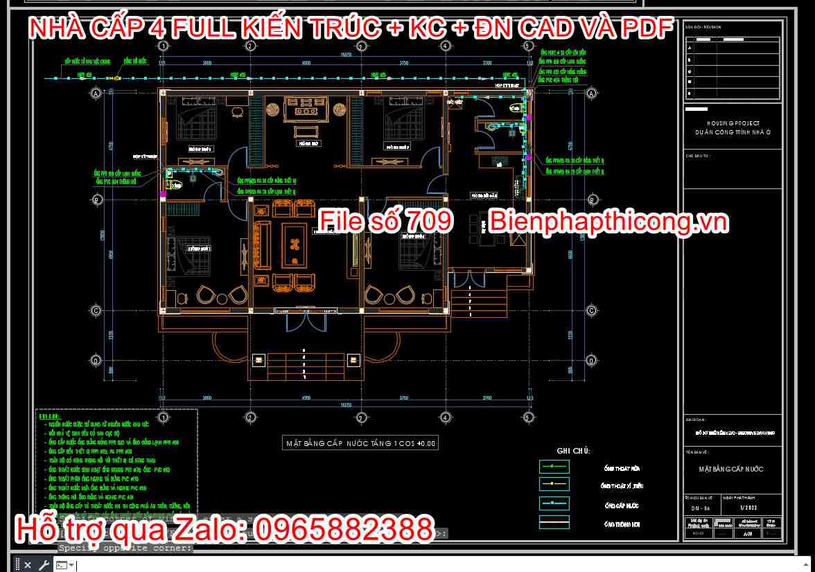 Download file dwg bản vẽ cấp nước nhà cấp 4 nông thôn.