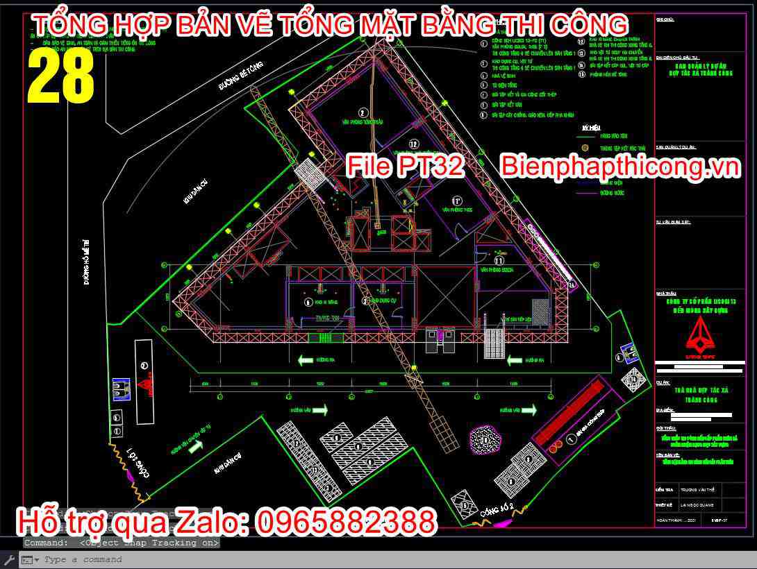 Tổng mặt bằng thi công phần thân cad.