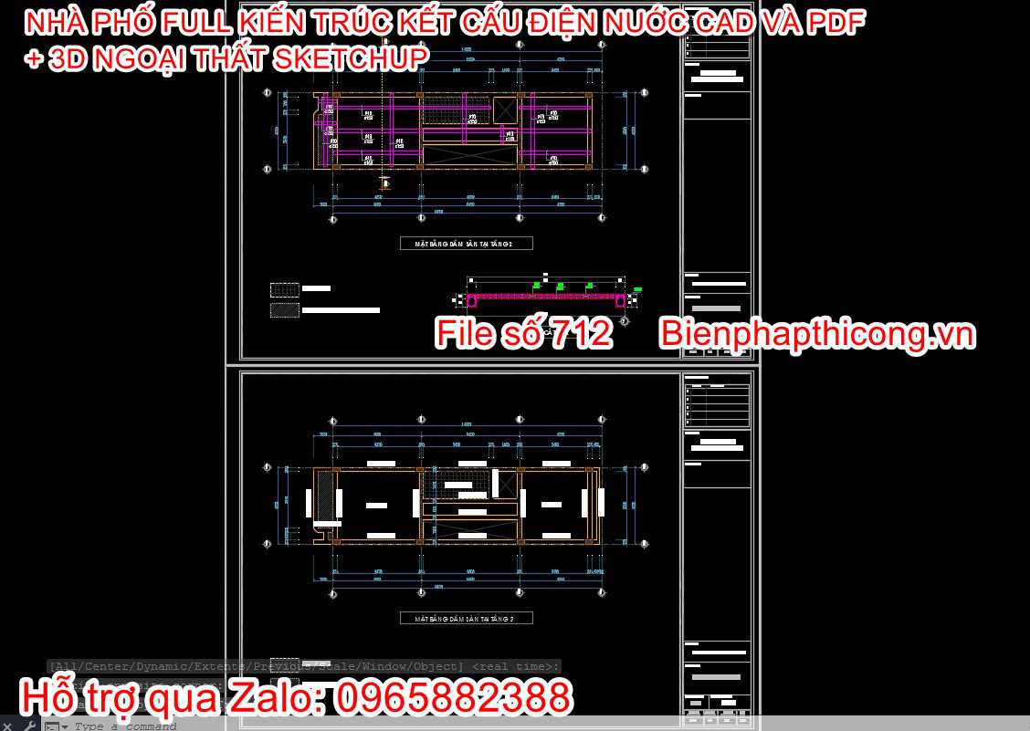 Bản vẽ thi công kết cấu dầm sàn nhà phố 4m x 14m.