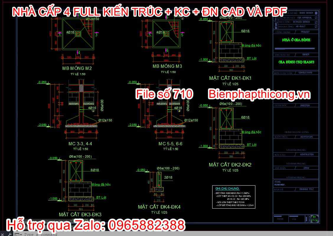 Bản vẽ thiết kế móng cốc móng đơn nhà cấp 4