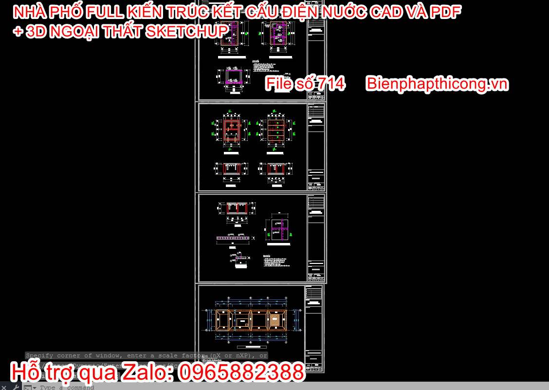 File dwg thiết kế chi tiết nhà phố ngang 5m cad.