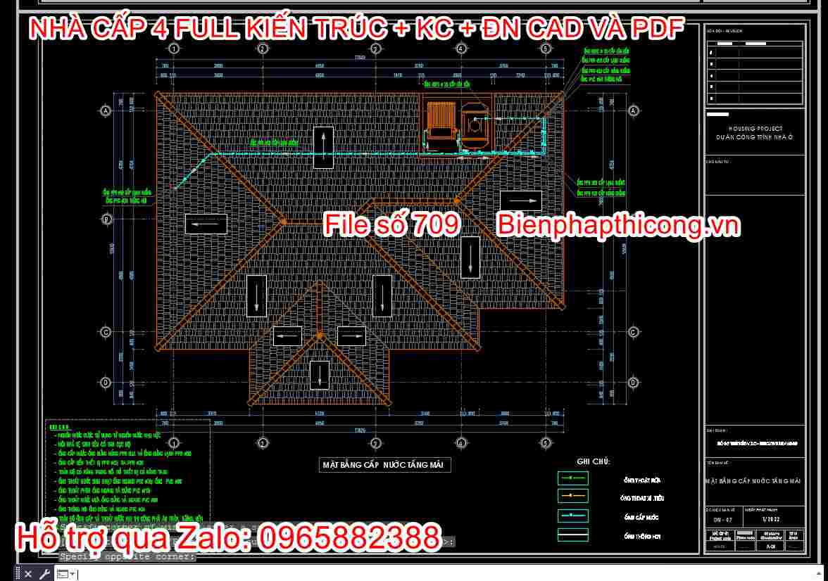 Mặt bằng cấp nước tầng mái nhà cấp 4 nông thôn.