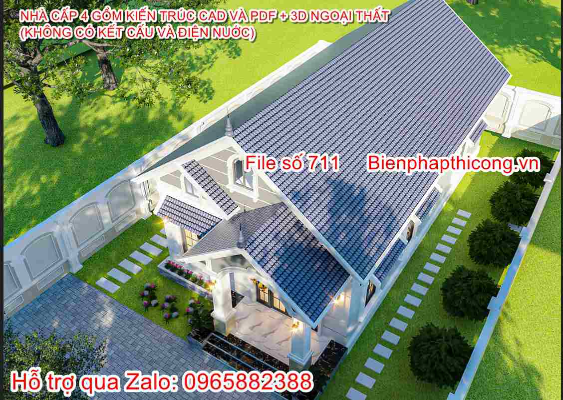 Hồ sơ thi công mái thái 3 ngủ 110m2 cad dwg