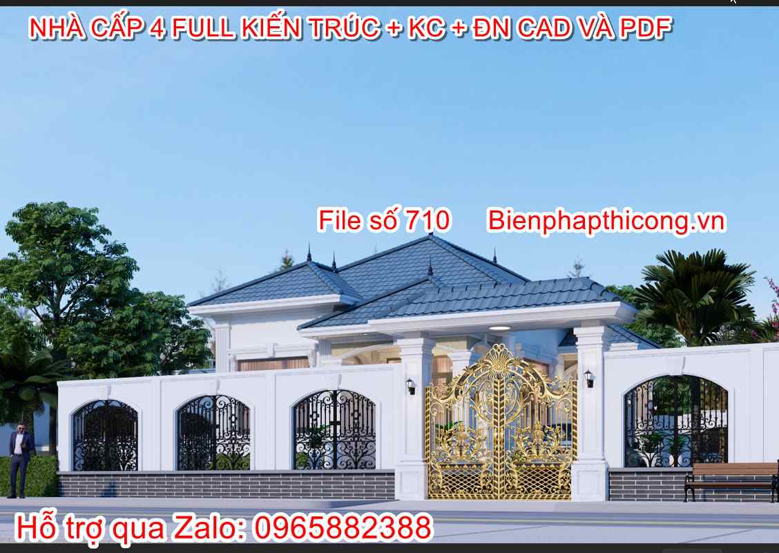 Hồ sơ thi công nhà cấp 4 mái nhật tân cổ cad.