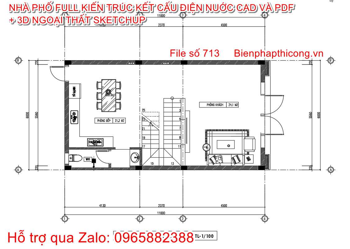 Mặt bằng thiết kế nhà phố 3 tầng ngang 6m