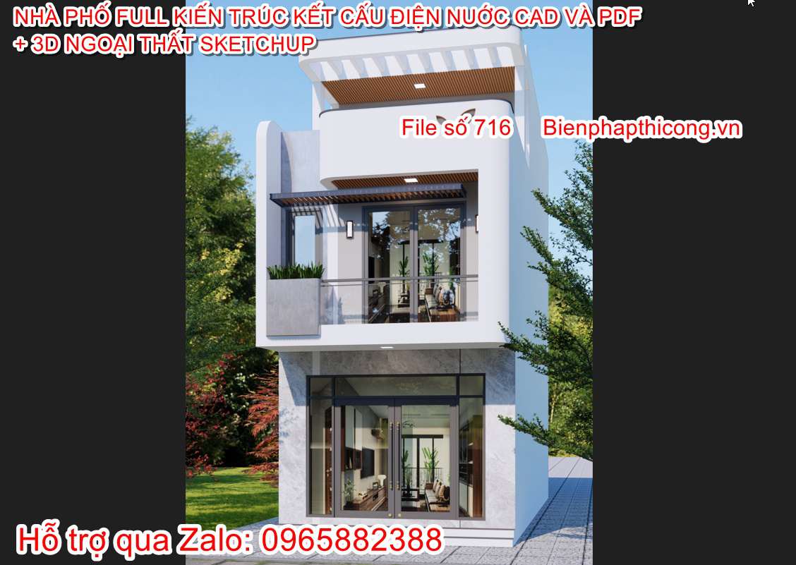 Mẫu nhà phố 3 tầng ngang 5m hiện đại dài 13m cad.