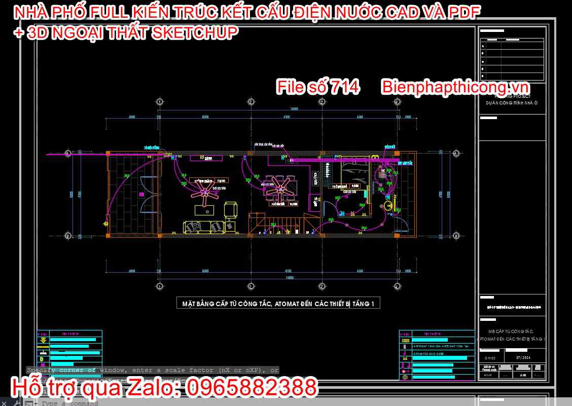 Hstk bản vẽ cad thiết kế điện nhà phố 5m x 14m.