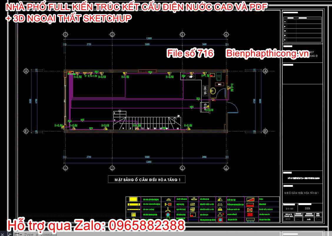 Mẫu bản vẽ điện nước nhà phố 3 tầng cad đẹp.