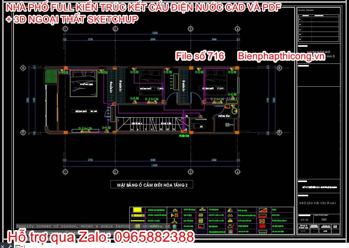 Bản vẽ cấp thoát nước nhà phố 3 tầng rộng 5m x 14m.