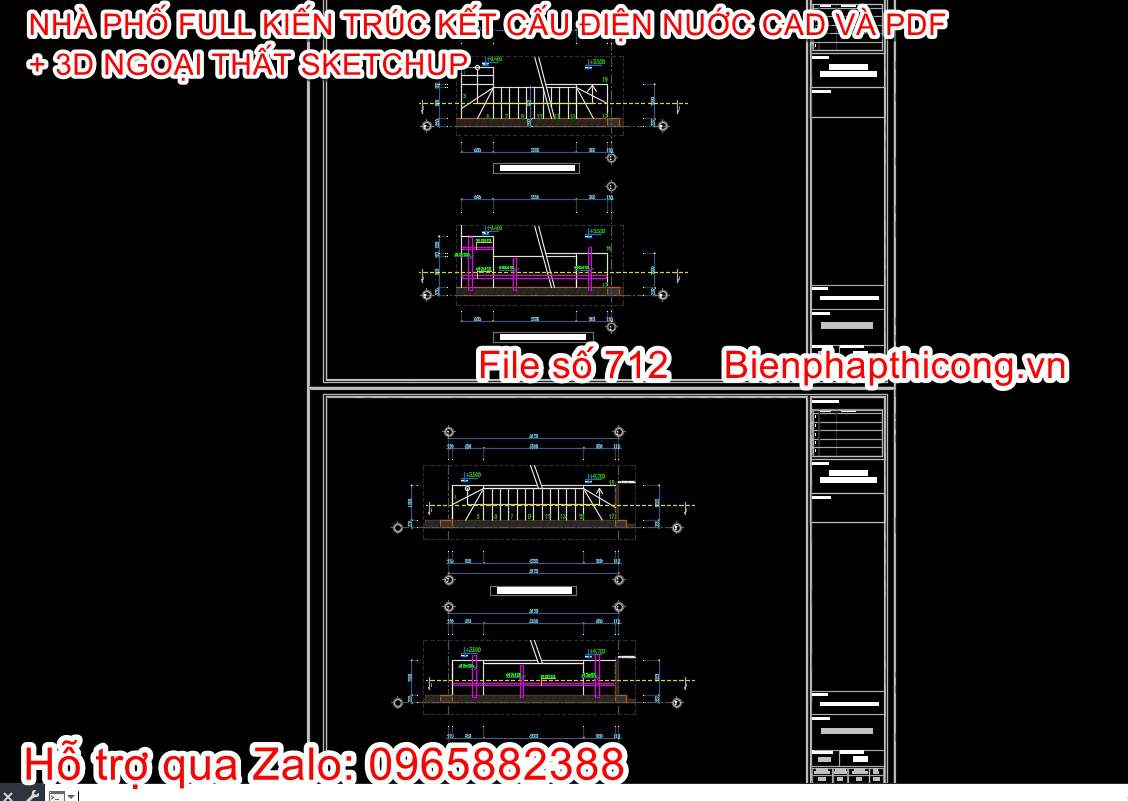 Bản vẽ kết cấu cầu thang nhà 4m x 14m