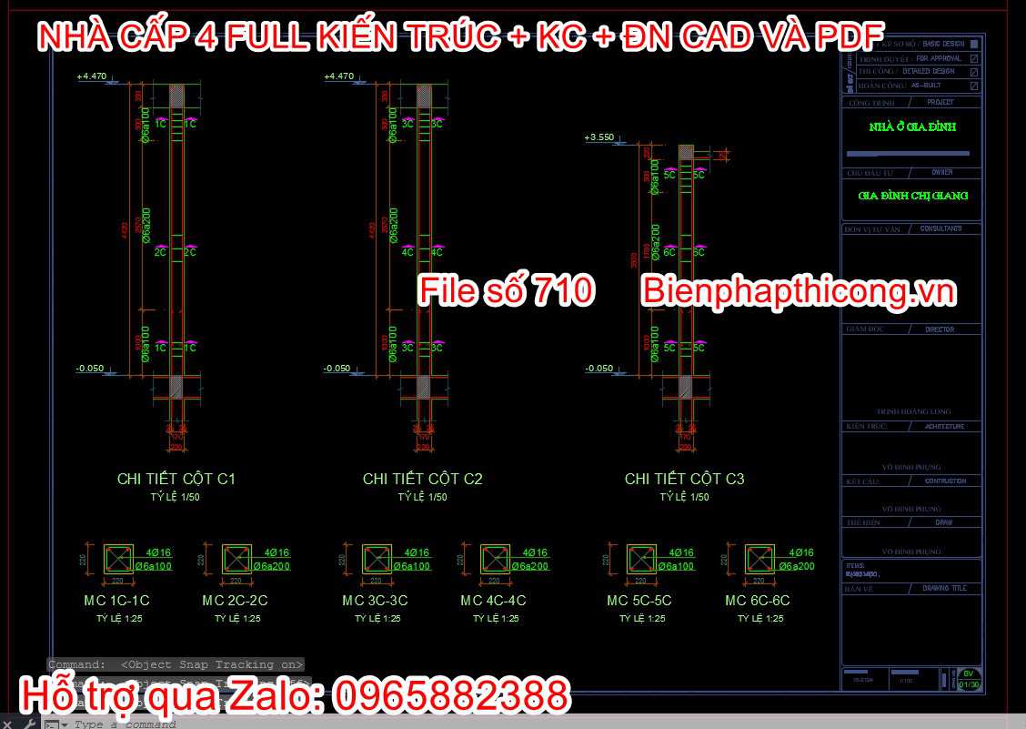 Bản vẽ thiết kế chi tiết cột nhà cấp 4.