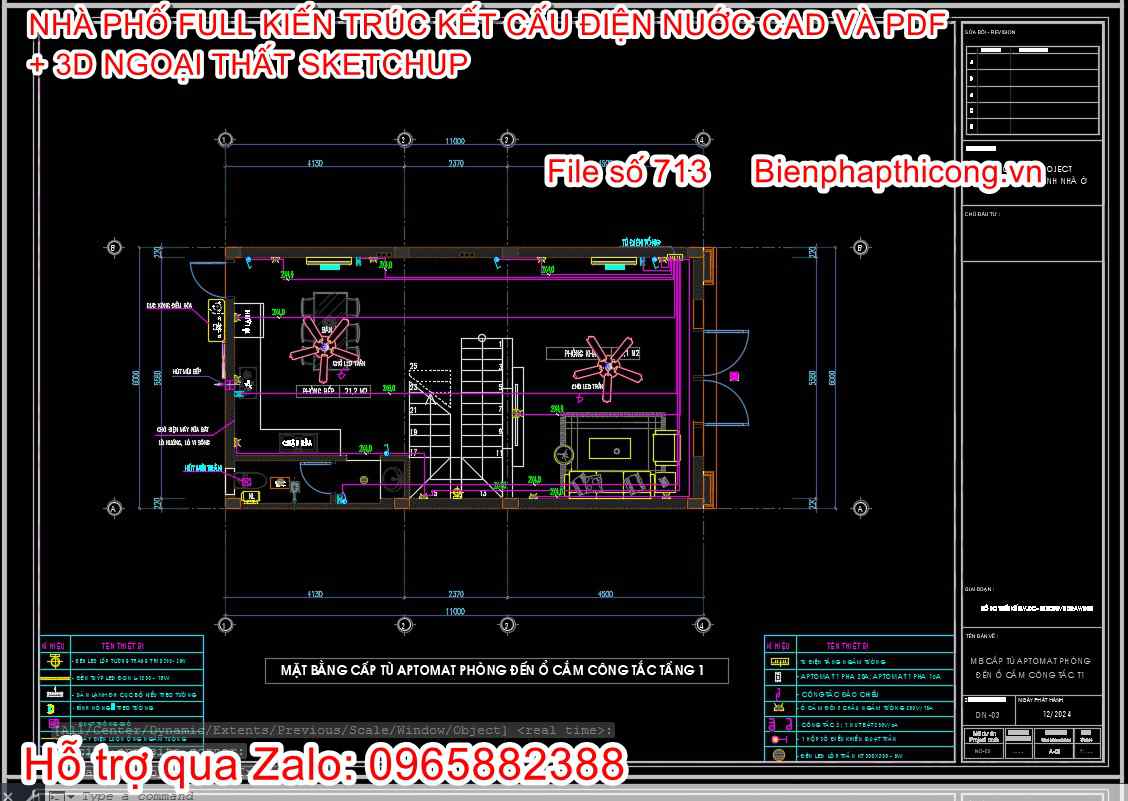 Bản vẽ thiết kế điện nhà phố 3 tầng rộng 6m tân cổ.