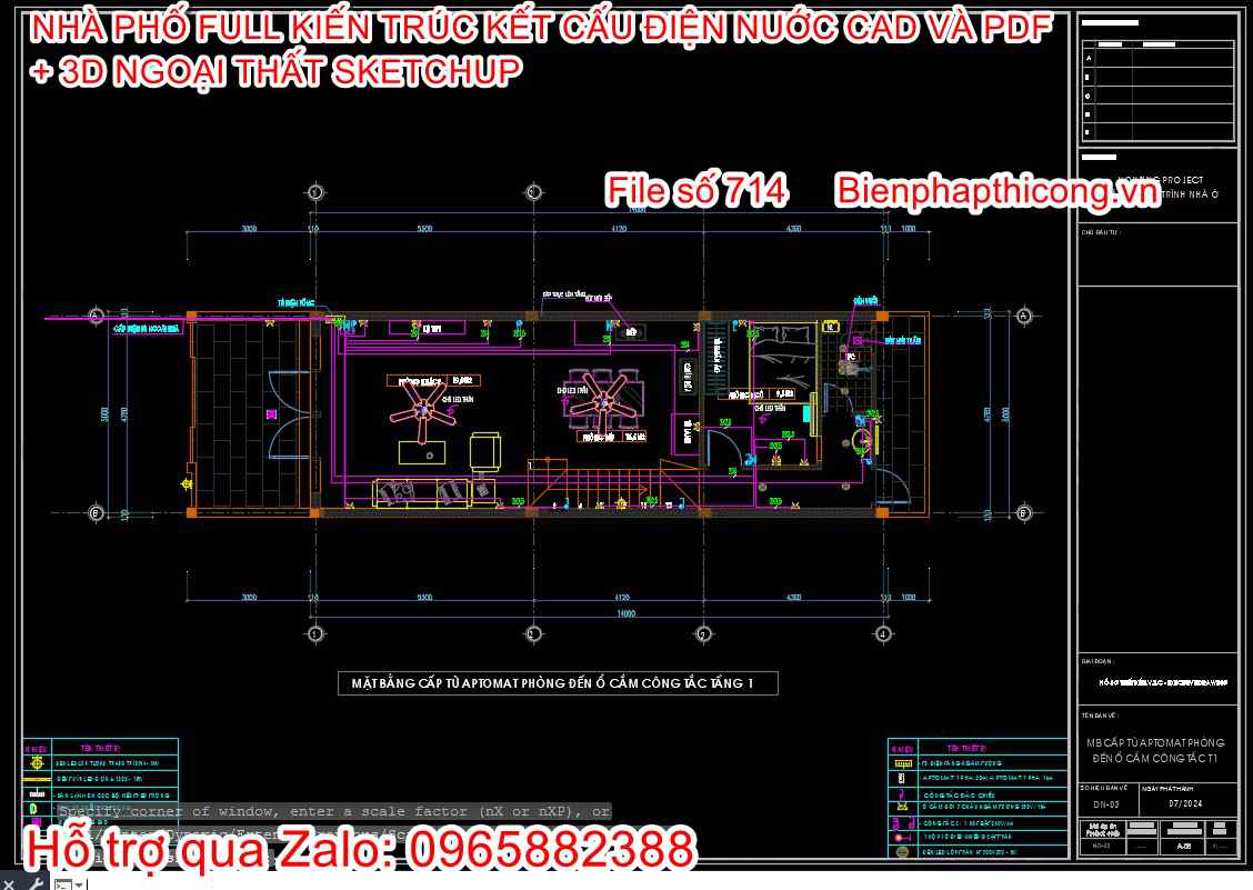 Hồ sơ thi công nhà phố 2 tầng mặt tiền 5m x 14m.
