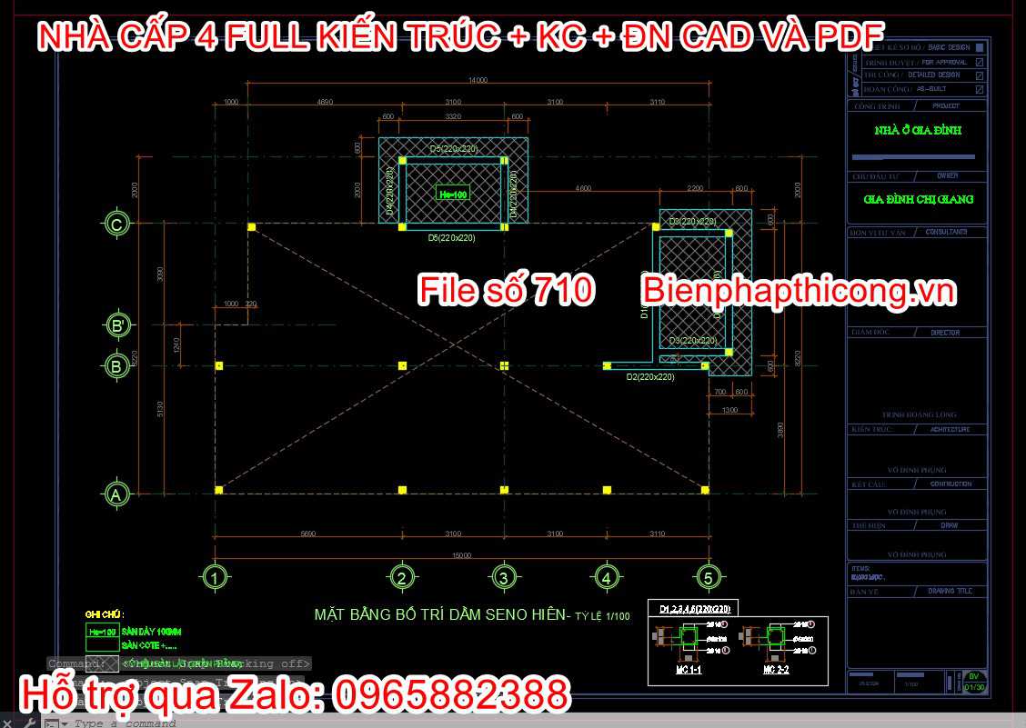 Bản vẽ dầm sàn nhà cấp 4 mặt tiền 8m.
