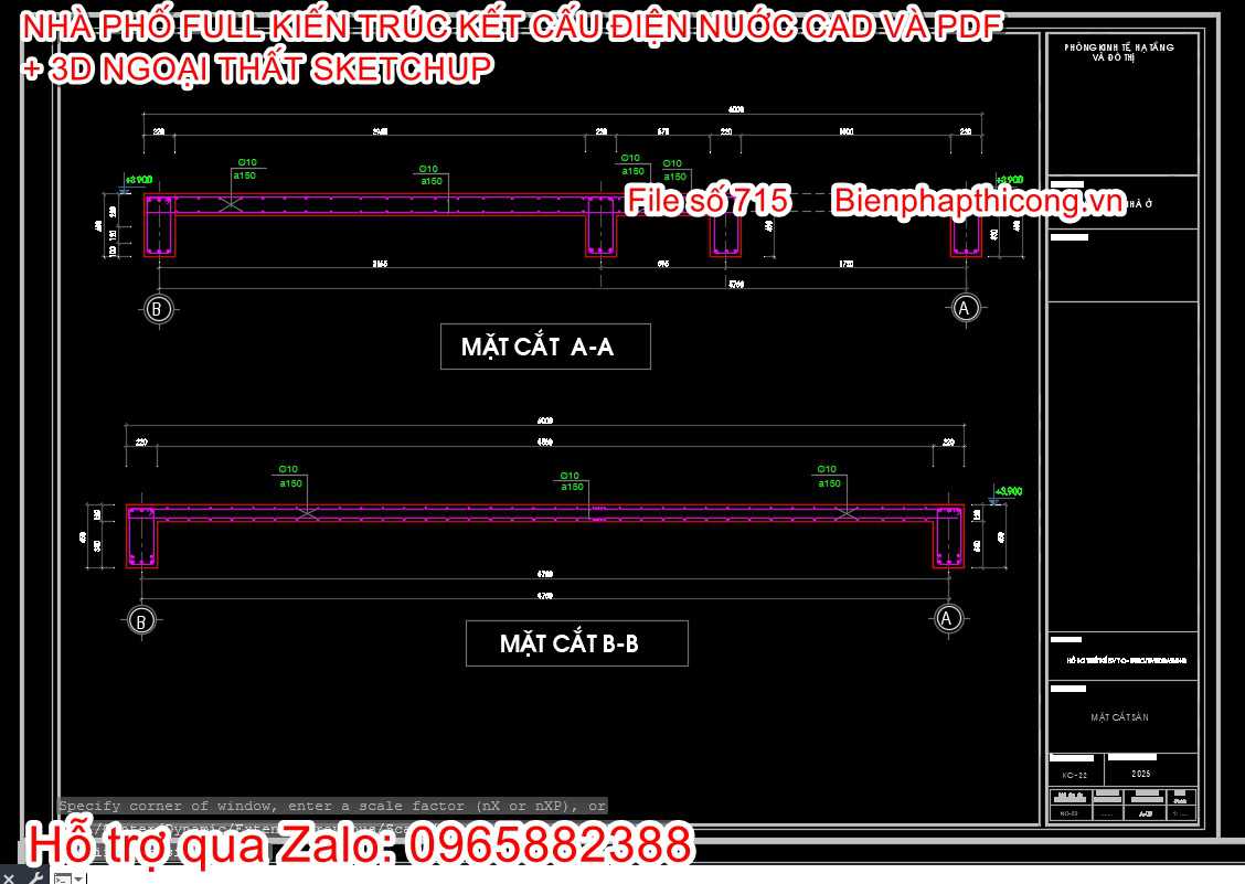 Bản vẽ mặt cắt sàn nhà phố 2 tầng 6m x 12m đẹp.
