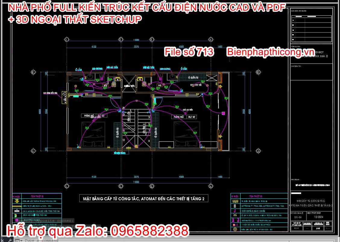 Bản vẽ thiết kế điện tầng 2 nhà 3 tầng đẹp.