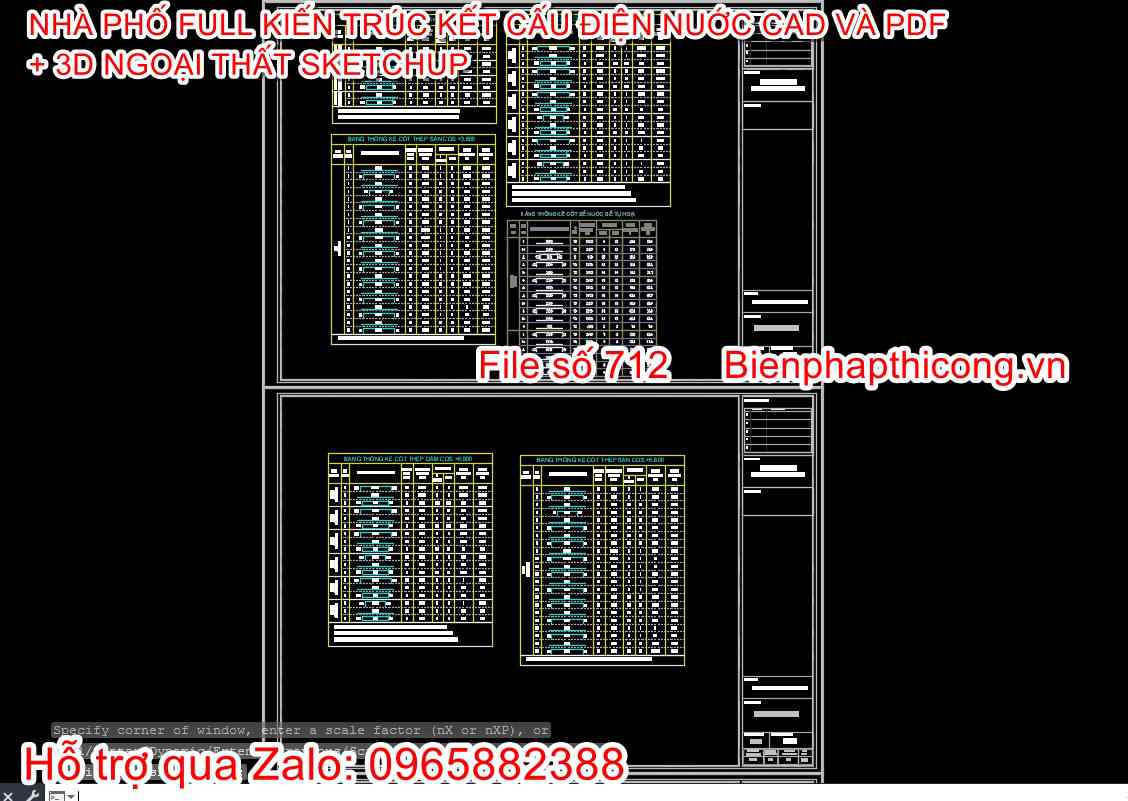 Bản vẽ thống kê thép nhà phố 4 tầng 4m x 14m.