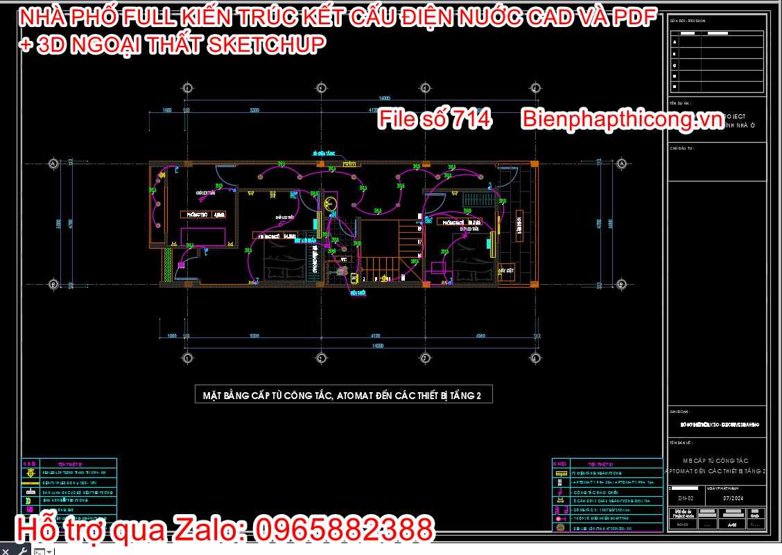 Hồ sơ bản vẽ phần điện nhà phố 2 tầng đẹp 5m x 14m.