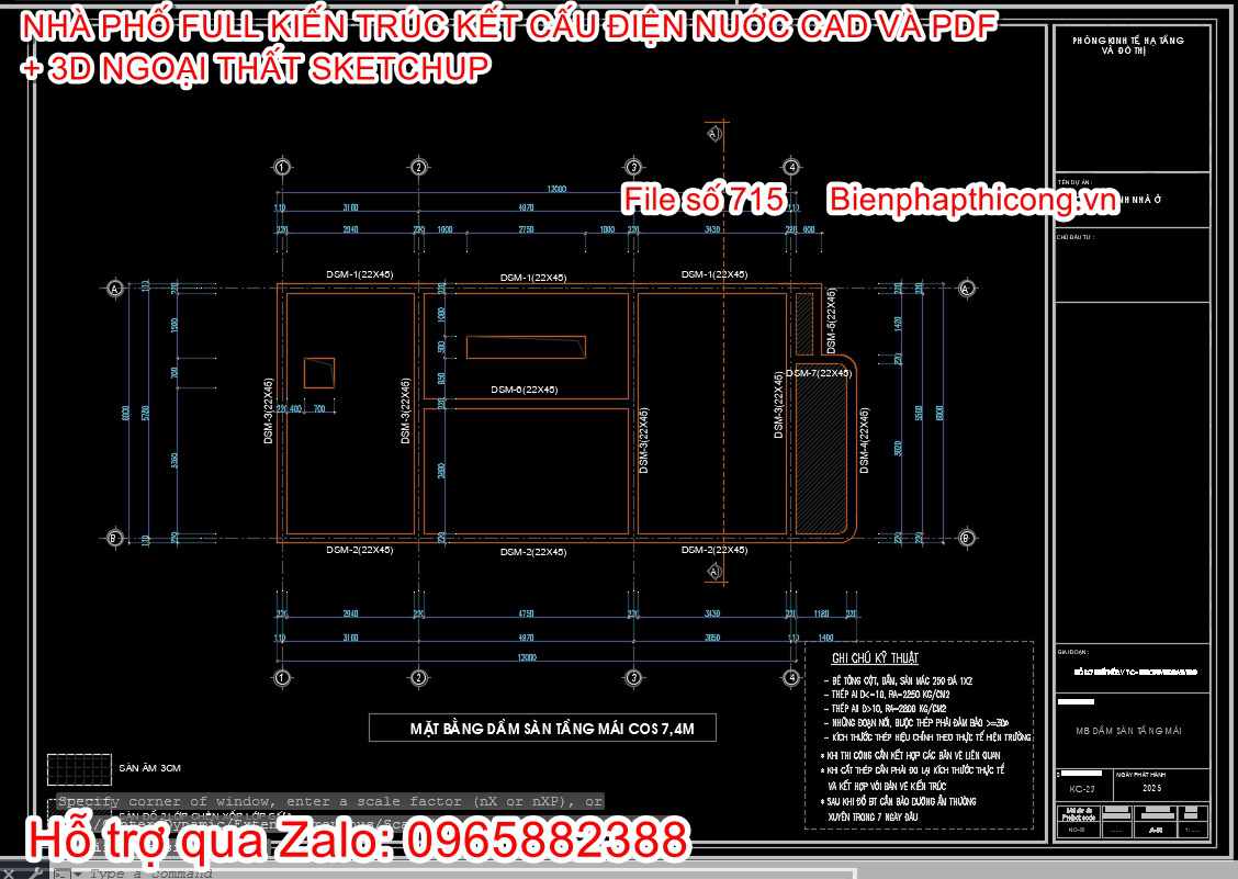 Bản vẽ chi tiết dầm sàn nhà phố 2 tầng đẹp.