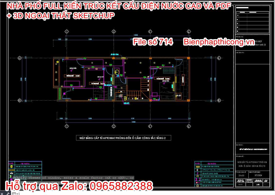 File thiết kế điện nhà phố 2 tầng đẹp 5m.