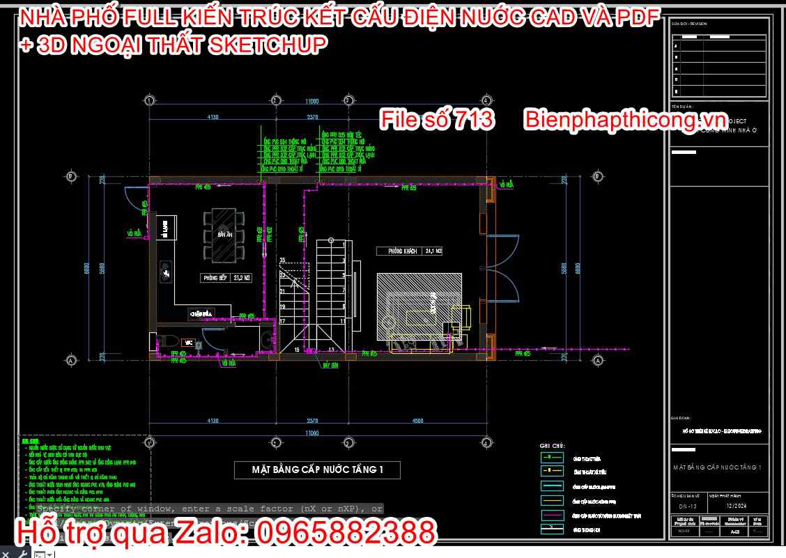 Bản vẽ cấp thoát nước nhà phố tân cổ đẹp.