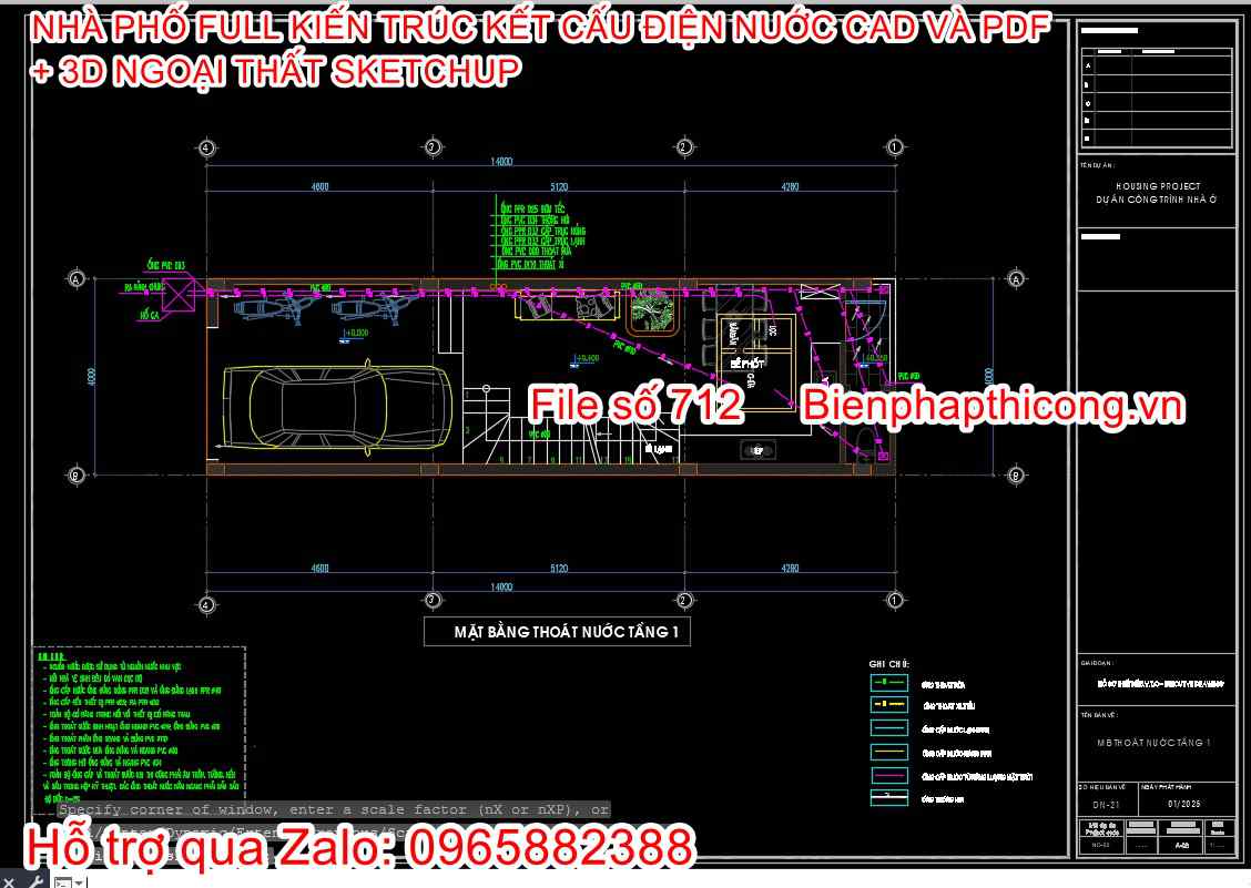 Bản vẽ autocad cấp thoát nước nhà phố 4 tầng.