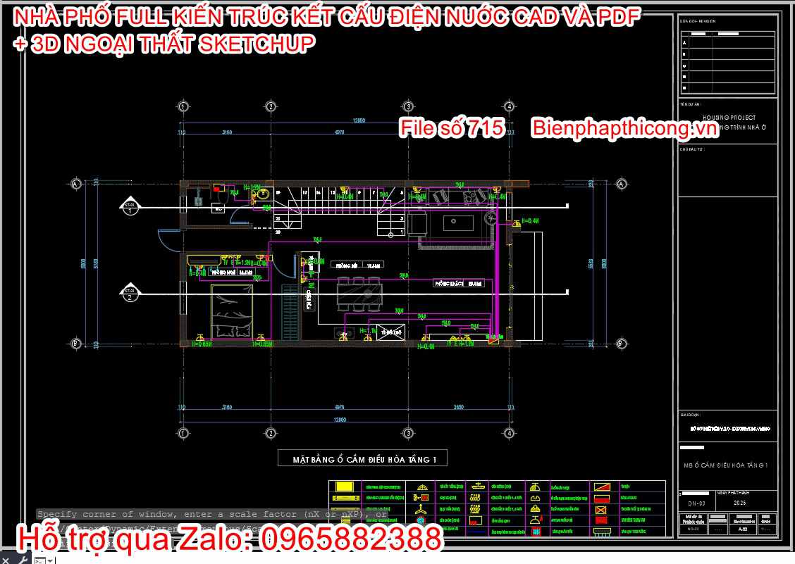 Bản vẽ cad cấp điện nhà phố 2 tầng rộng 6m.