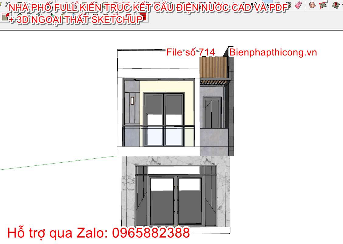 File sketchup nhà phố 2 tầng hiện đại mặt tiền 5m.