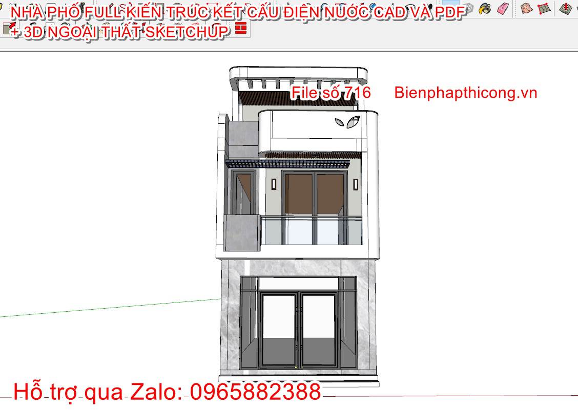 File sketchup nhà phố 3 tầng mặt tiền 5m x 13m.