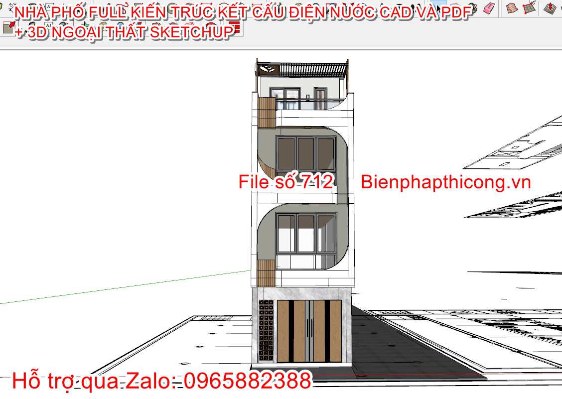 File sketchup nhà phố 4 tầng 4m x 14m 3 ngủ.
