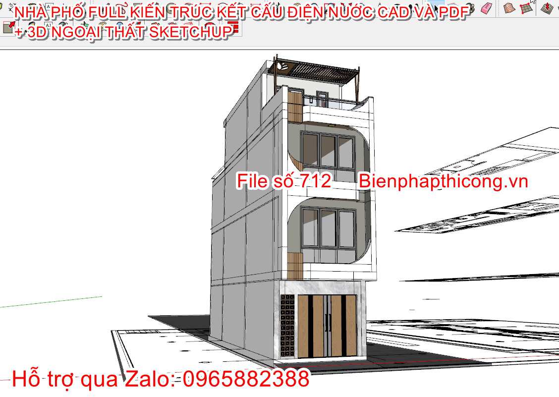 File 3d sketchup nhà phố 4 tầng hiện đại.