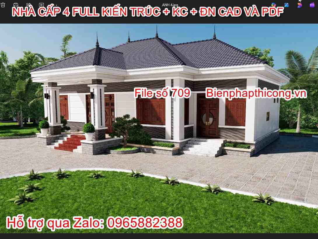 Bản vẽ nhà cấp 4 4 ngủ 150m2 đẹp.