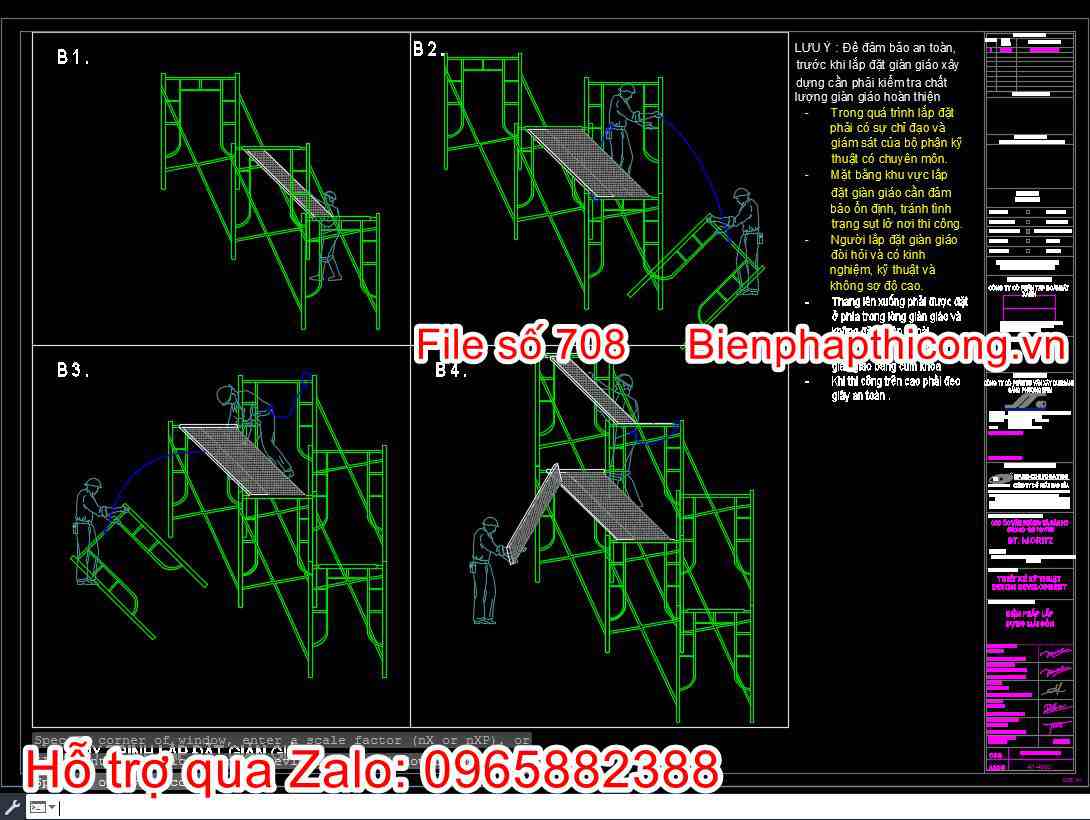 Bản vẽ quy trình lắp đặt giàn giáo cad.
