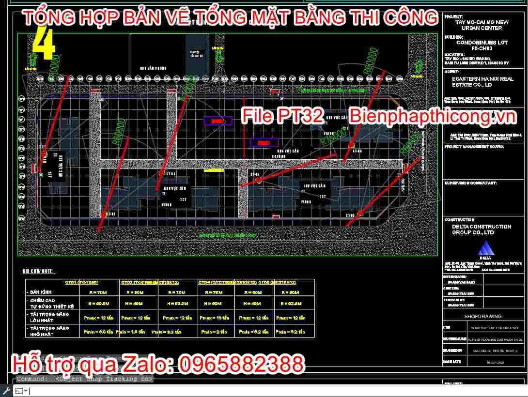 Bản vẽ tổng mặt bằng vị trí lắp đặt cẩu tháp.