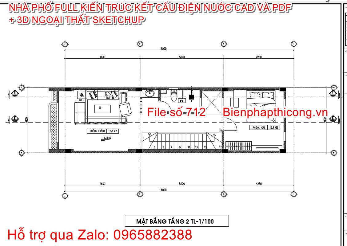 File autocad mặt bằng nhà 3 tầng 1 tum nhà phố.