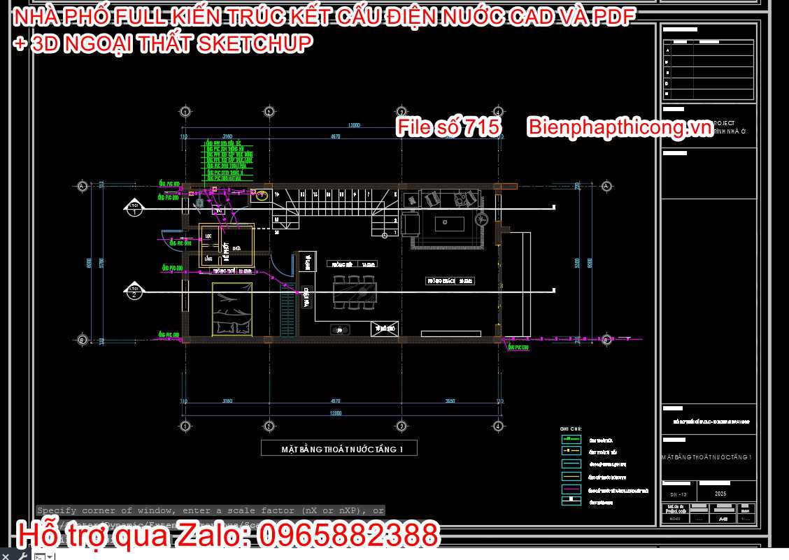 Bản vẽ cấp thoát nước nhà 2 tầng đẹp cad